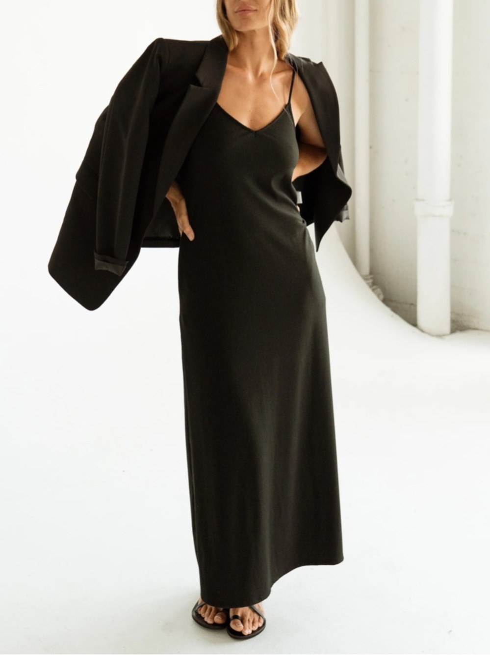NEW CARLY JEAN LOS ANGELES CJLA Favorite Ribbed Spaghetti Dress Black XXXL - Picture 2 of 8